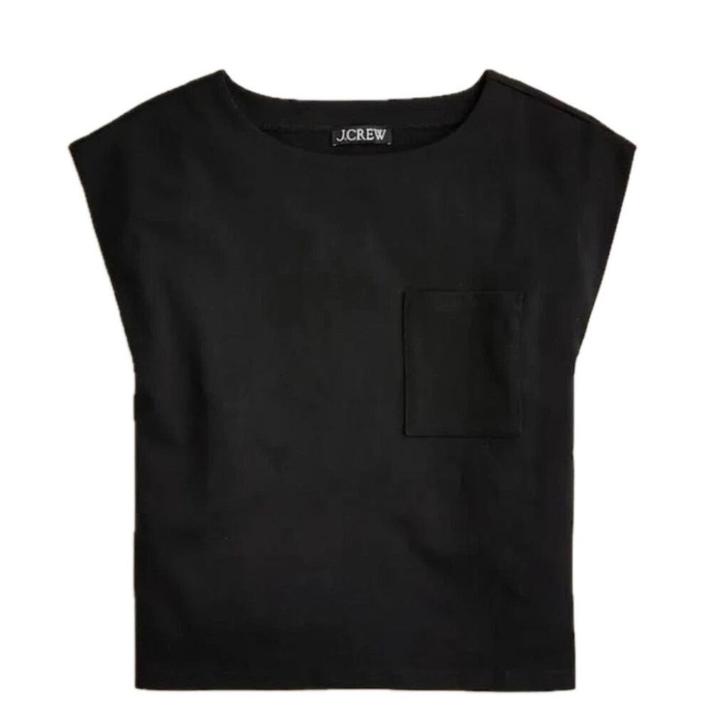 J. Crew Basic Black Cotton Mariner Jersey Boat Neck Muscle T Shirt with Pocket